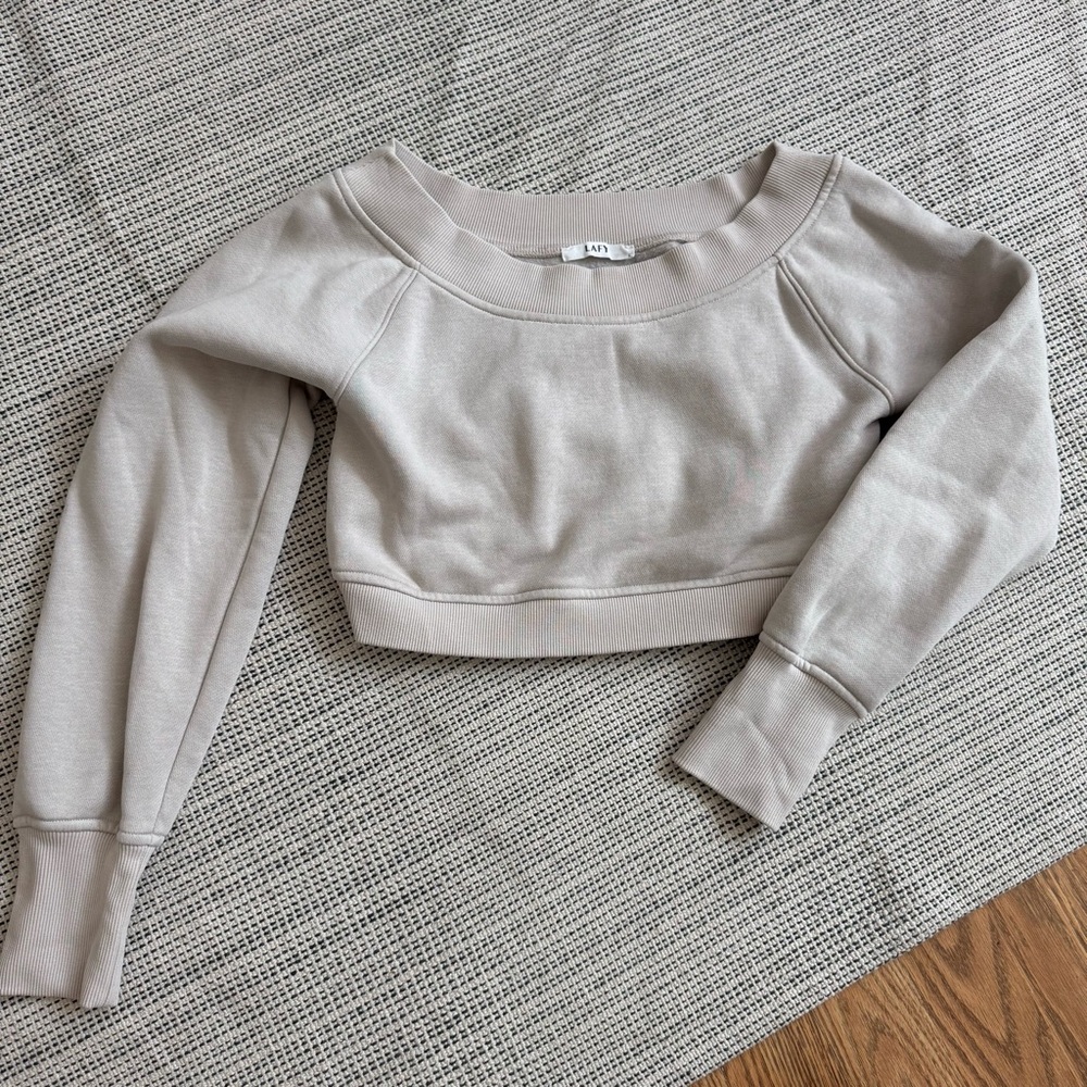 Cropped Beige Wide Neck Sweater with Soft Knit Fabric